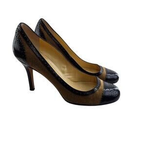 Kate Spade Pumps Heels Womens 7 Black Leather Brown Suede Preppy Designer Career